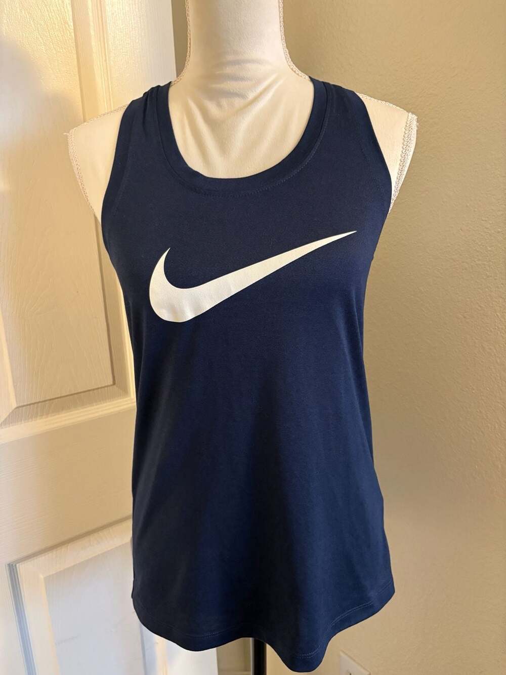 Nike Dri-FIT Racerback Athletic Tank Top Navy Blue with White Swoosh